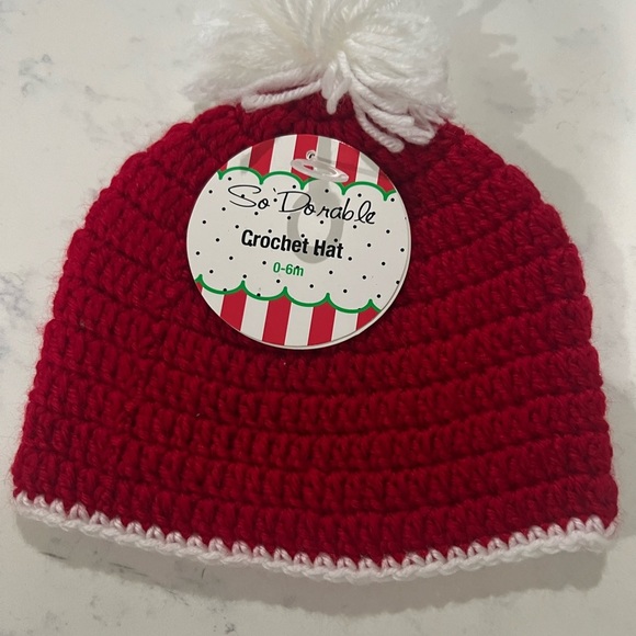 Handmade Red and White Crochet Baby Hat - Picture 2 of 5